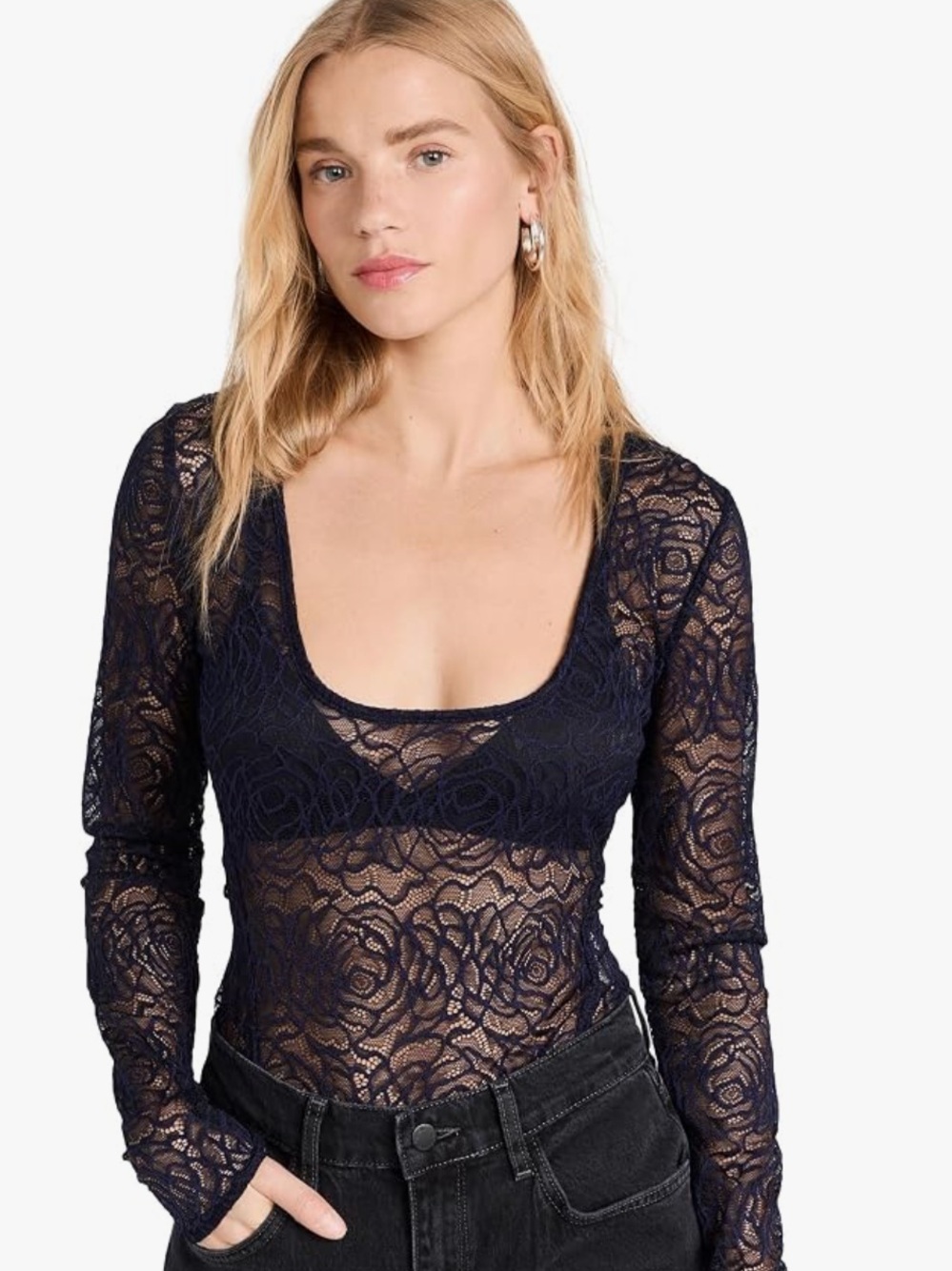 Free People In My Head deep navy body suit Small Like new